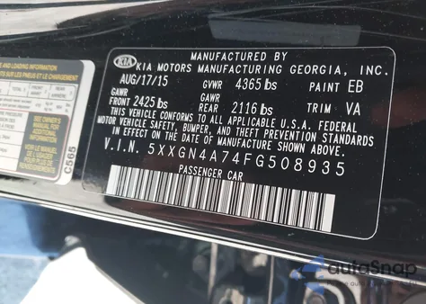 2015 Kia Optima Ex from USA, damaged, VIN 5XXGN4A74FG508935
